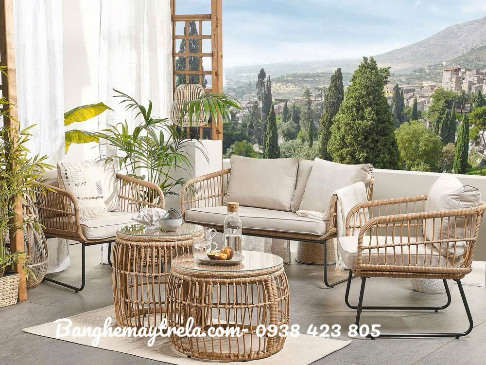 Bàn ghế sofa mây nhựa phòng khách